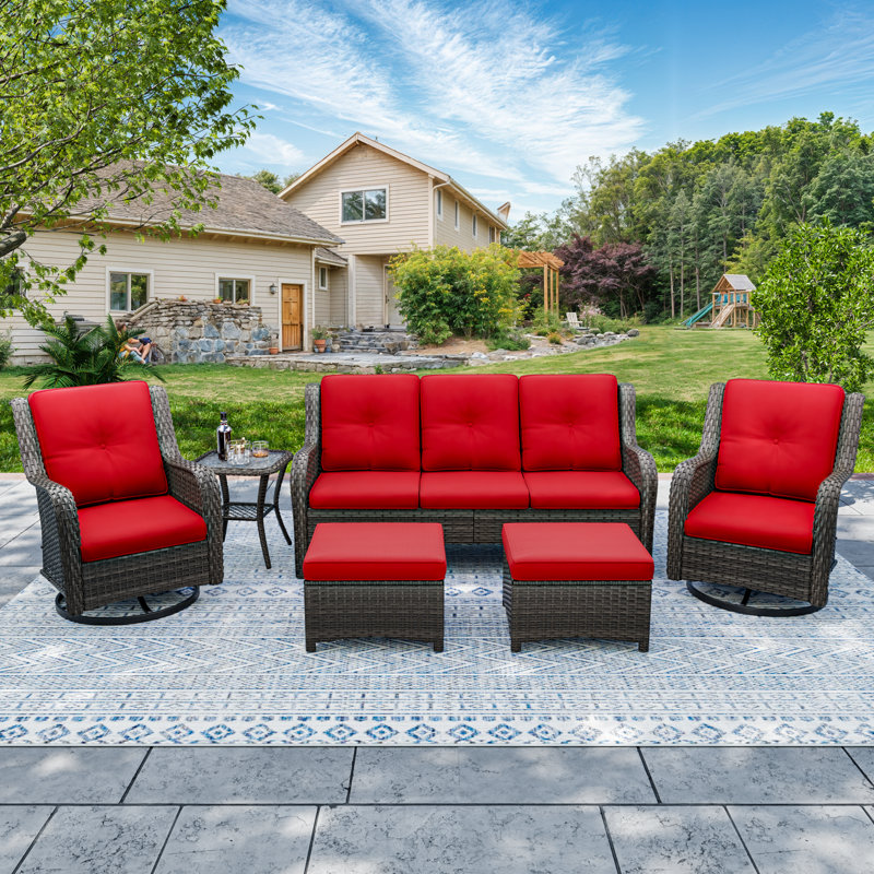 Marala Polyethylene (PE) Wicker 5 - Person Seating Group with Cushions, Red