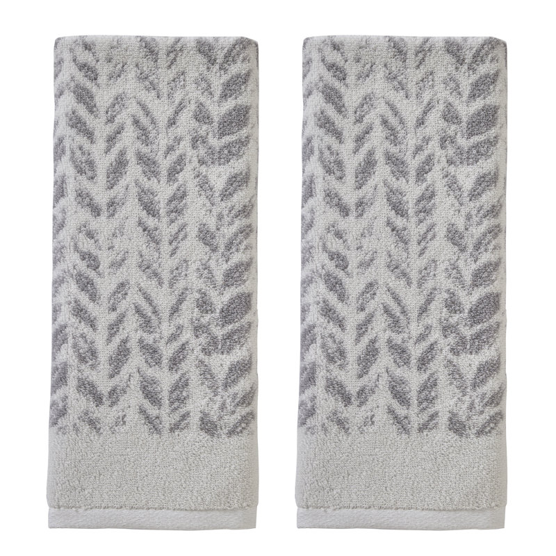 Gracie Oaks Distressed Leaves Hand Towel, Gray