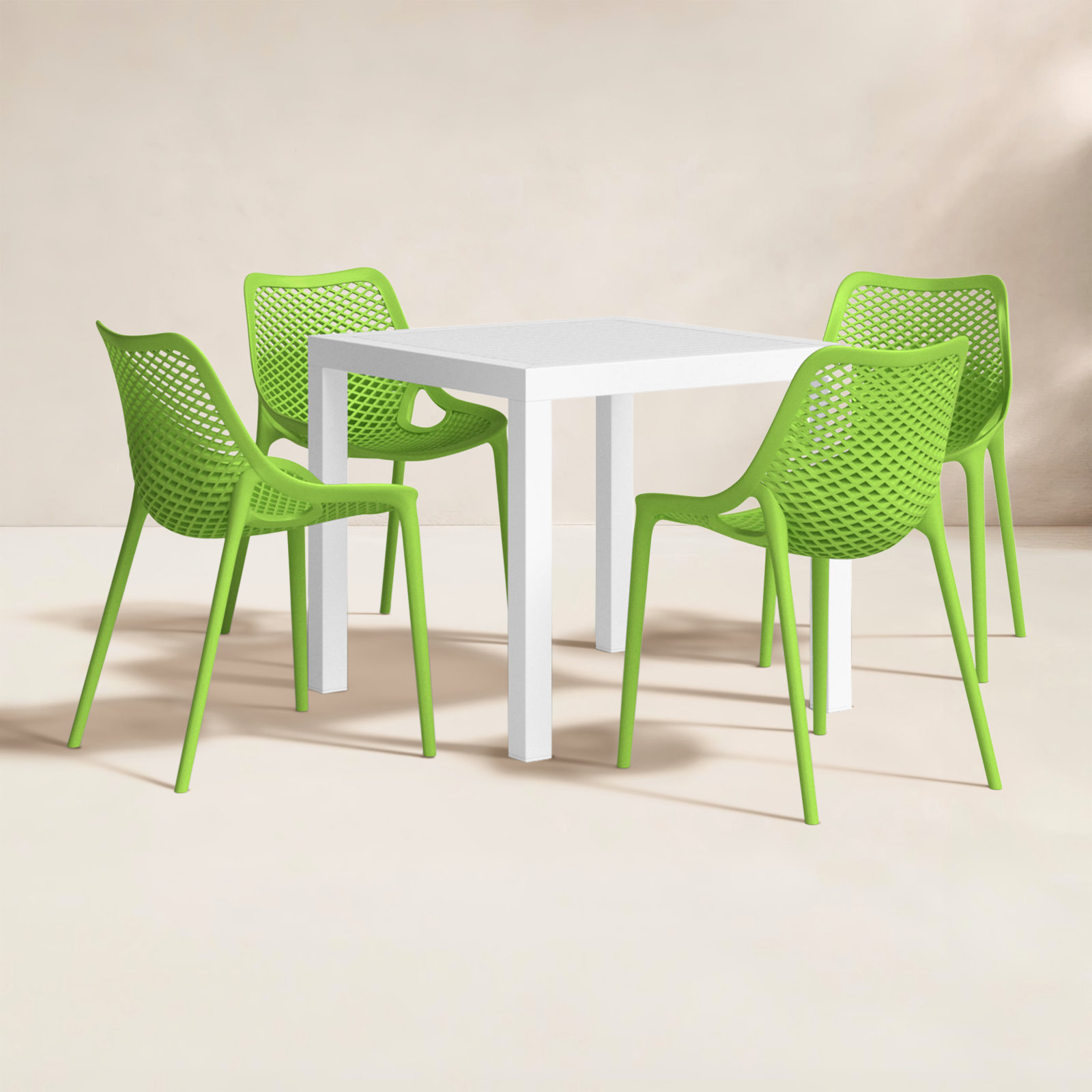 Asherton 32" Patio Dining Set, White/Tropical Green