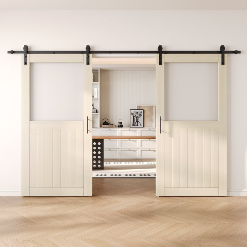 Portes de grange non assemblées et finies en verre avec demi-verre de 48 po x 80 po Homacer Tinsmith Grey, 48 po x 80 po