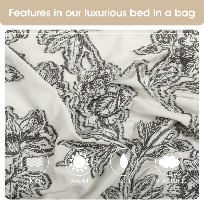 Queen Black and White Floral Jacquard Comforter Set