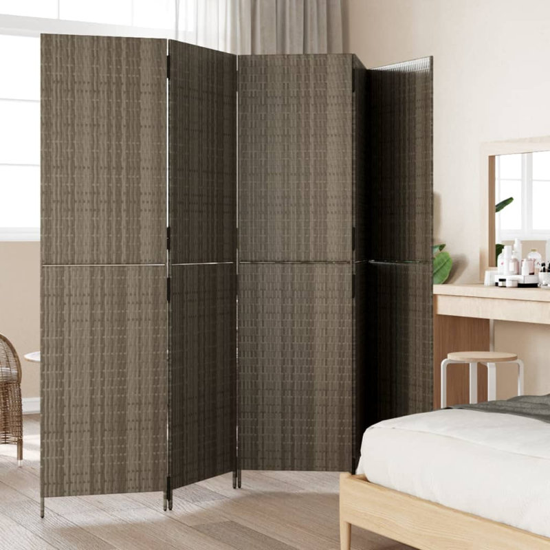  Paravent 5 panneaux en rotin de polyester gris, 5