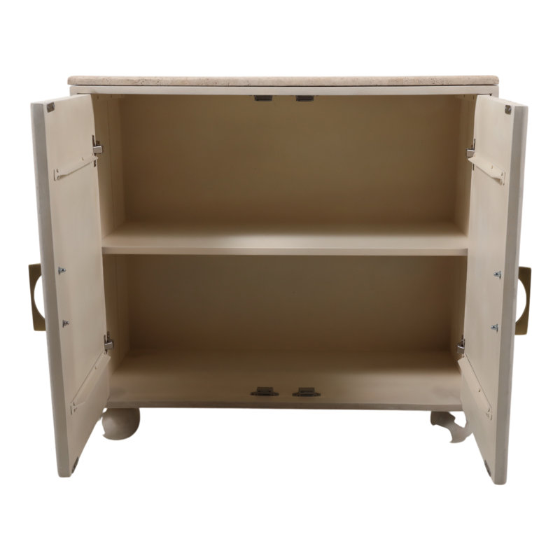 Armoire décorative décorative en bois avec dessus en travertin et portes cannelées - Petite armoire de rangement moderne pour espaces d'entrée étroits - 33 po, blanc