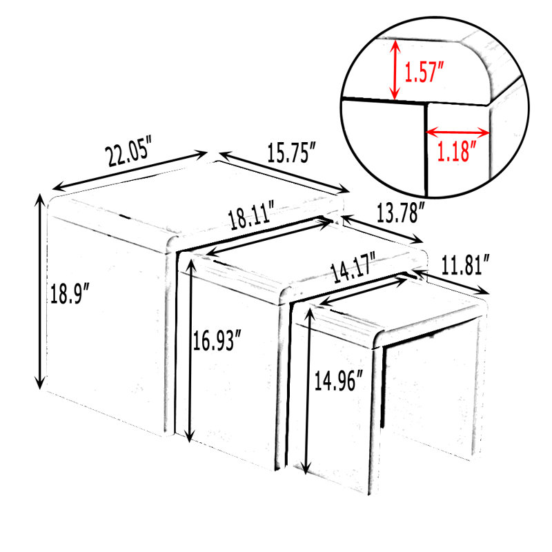 Espartaco Coffee Table Set, High Gloss Grey