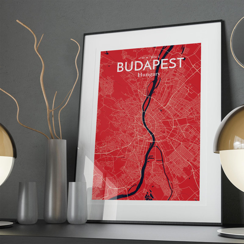 Budapest City Map in Nautical 1 Piece Wall Art, 36cm H x 24cm W x 0.05cm D