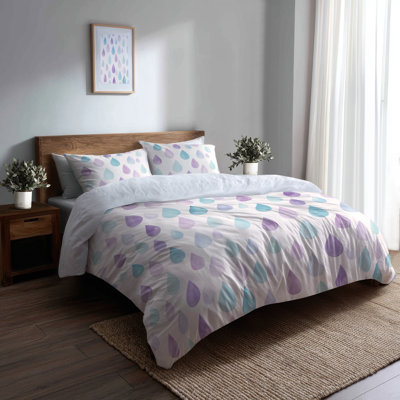 Kids Raindrops Bedding Set 3 Pcs - Minimal Pastel Drops Duvet Cover And Throw Pillow Set