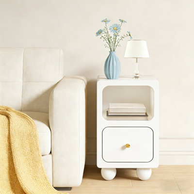 Mid Century Modern Solid Wood Narrow Nightstand With Drawers & Open Storage Shelf, Small Beside Table For Bedroom