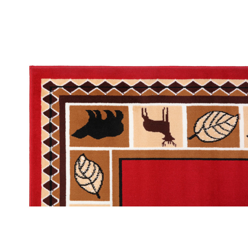 Cabine de dépôt orignal introduisant un tapis rouge/beige/noir touffeté Otsego, Rectangle 7 pi 8 po x 10 pi
