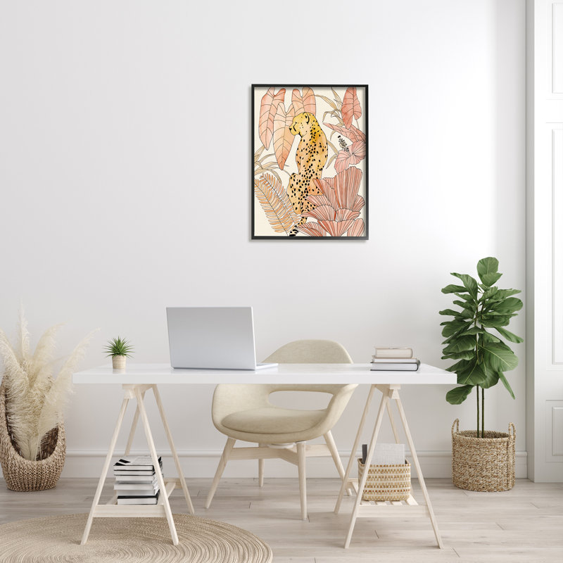 Art tropical texturé, giclée, encadrée par une guirlande tropicale, H 30 po x l 24 po, Cadre noir