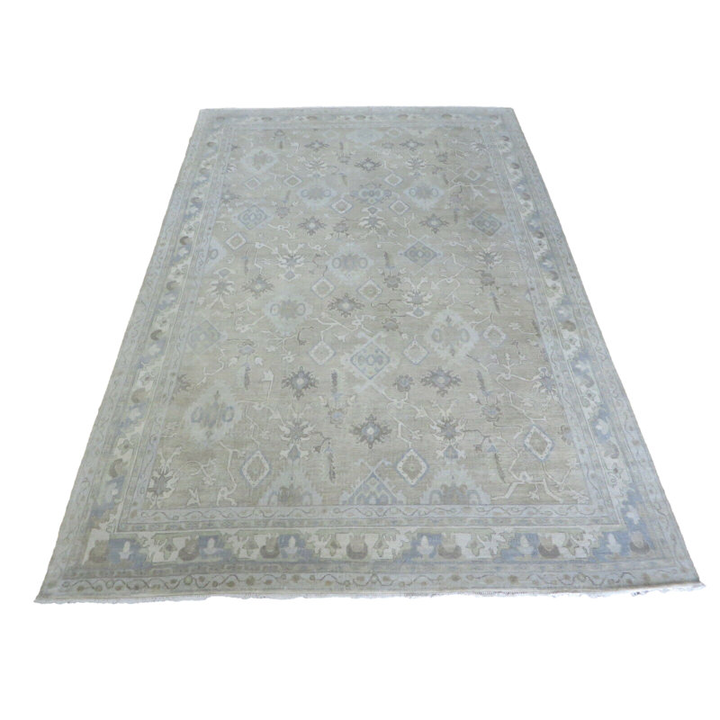 Tapis oriental brun Oushak noué à la main brun / beige / bleu ciel, Rectangle 10 pi 3 po x 13 pi 6 po