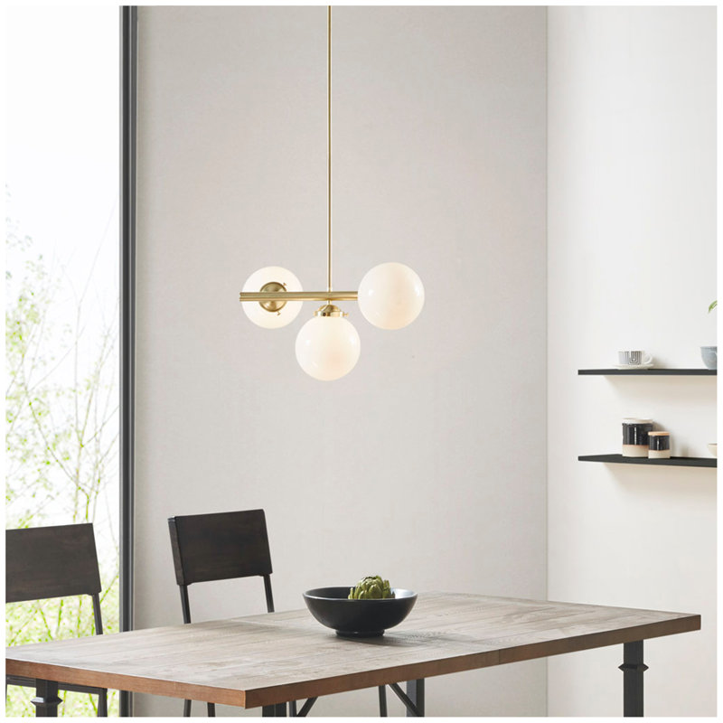 3-Light Chandelier With Frosted Glass Globe Bulbs