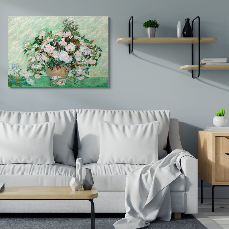 «Flower Pot White Green Van Gogh Classical», reproduction d'art, H 36 po x l 48 po x P 1,5 po, Toile tendue