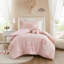 Ensemble d'édredon 3 pièces en chenille capitonnée réversible à motif floral 3 pièces avec coussin décoratif rose-131267939
