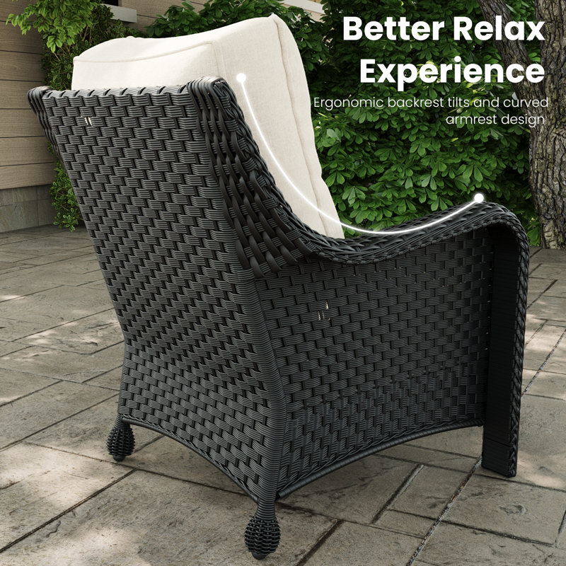 Metal Outdoor Lounge Chair, Beige, Black