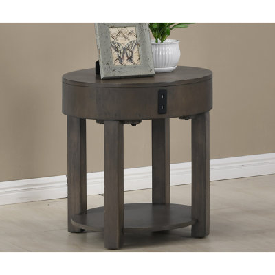 Jonata 20"W Light Brown MDF End Table with USB Ports