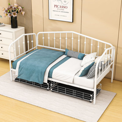 Khubhu Twin Size Metal Daybed with Drawers