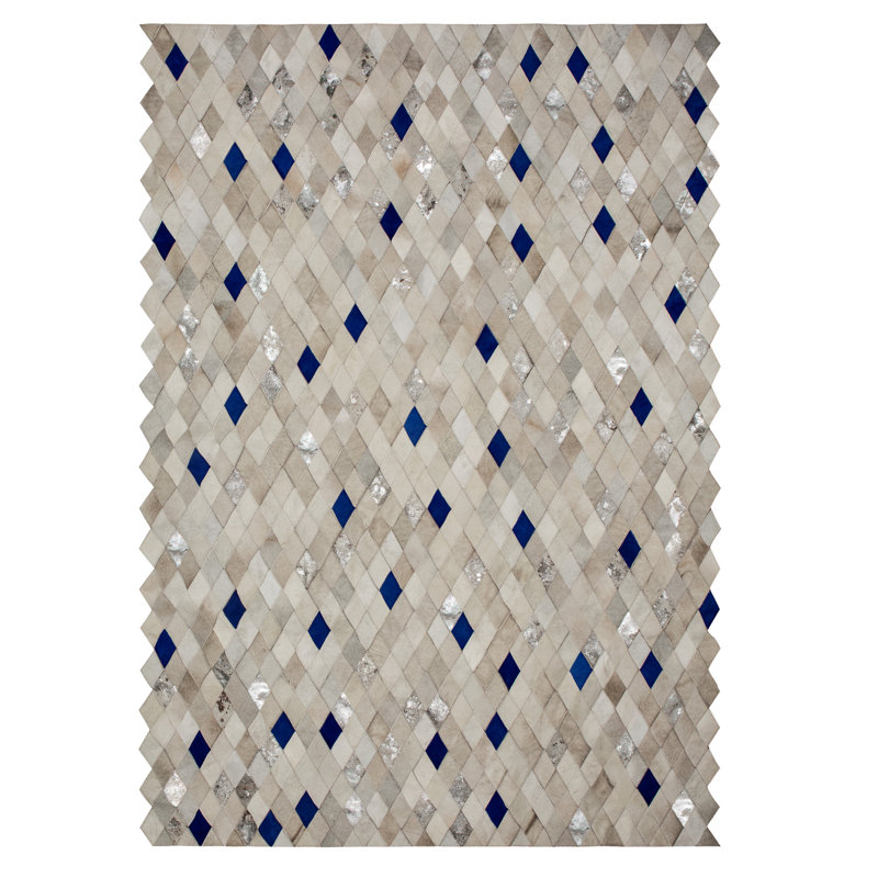 Tanzanite Cowhide Geometric Area Rug, Rectangle 10' x 14'