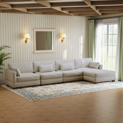 Maelina L-Shaped Corduroy Modular Sectional with Removable Cushion Cover
