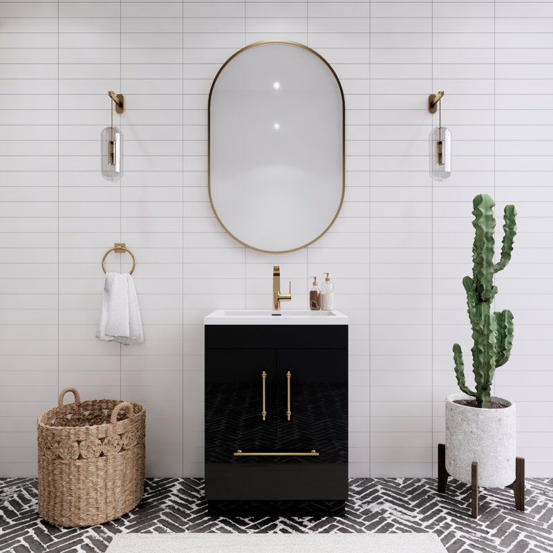 Meuble-lavabo simple Spring, Lustre noir, 24"