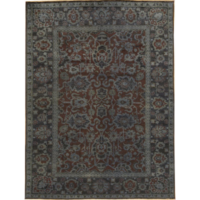 Tapis rouille et bleu noué à la main de haute qualité