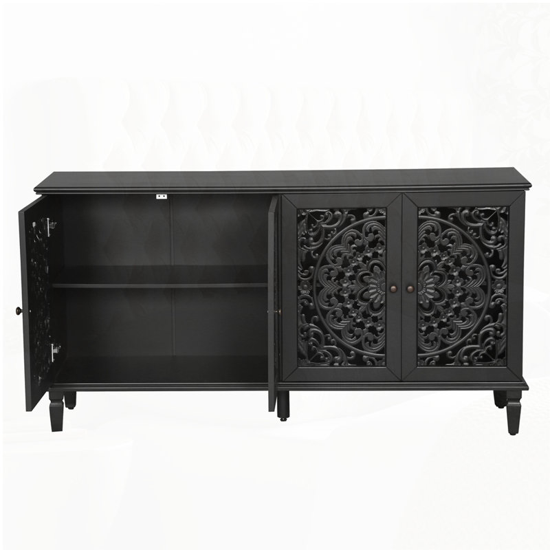 Buffet antique 60 "avec sculptures florales, Noir