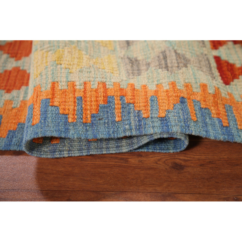 Geometric Kilim Reversible Wool Rug 4x6