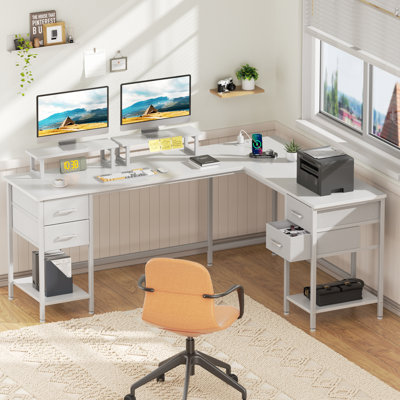 Bureau d'ordinateur en L 66 po avec prise de courant