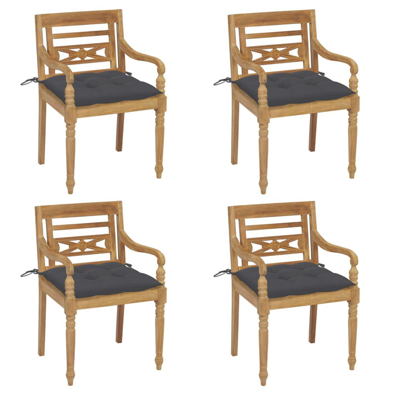 Chaise de patio empilable en teck avec coussin Alhuzaifi, Anthracite