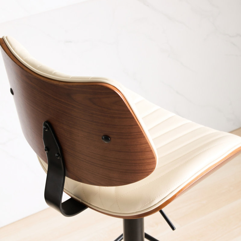Chaise de bar en noyer, pivotant à 360 °, hauteur réglable, revêtement en similicuir, grand siège pour salle à manger / îlot de cuisine / café, chaises beiges et rembourrée, ergonomique, îlot de cuisine / salle à manger, milieu