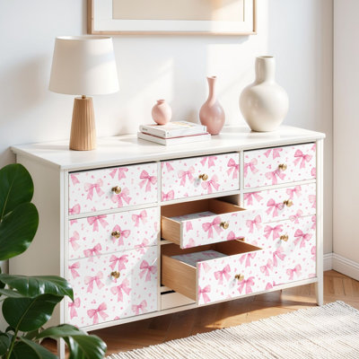 Peel and Stick Wallpaper Contact Paper Coquette ribbon bow Seamless watercolor hand painting Self Adhesive and Removable 17.7in x 118in(45x300cm)