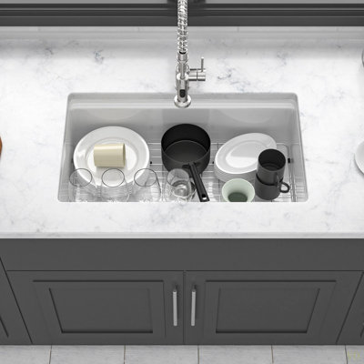 Undermount  Kitchen Sink Workstation - 33 Inch  Porcelain Ceramic Single Bowl Dual Mount Kitchen Sink