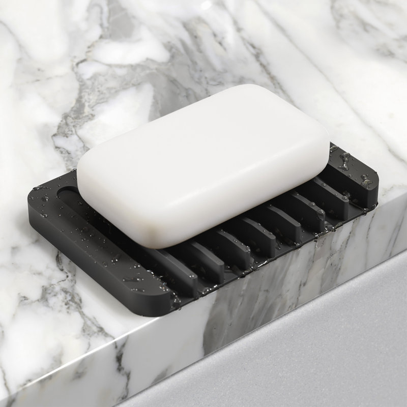 KRAUS Self-Draining Silicone Soap Dish / Sponge Holder for Bathroom or Kitchen Counter, Black