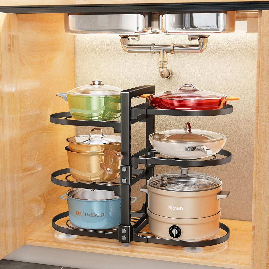 Pots And Pans Organiser, 6 Tier Snap-On And Adjustable Saucepan Storage Rack, Detachable Pot And Pan Stand Holder For Kitchen Cupboard, Rustproof, Bla