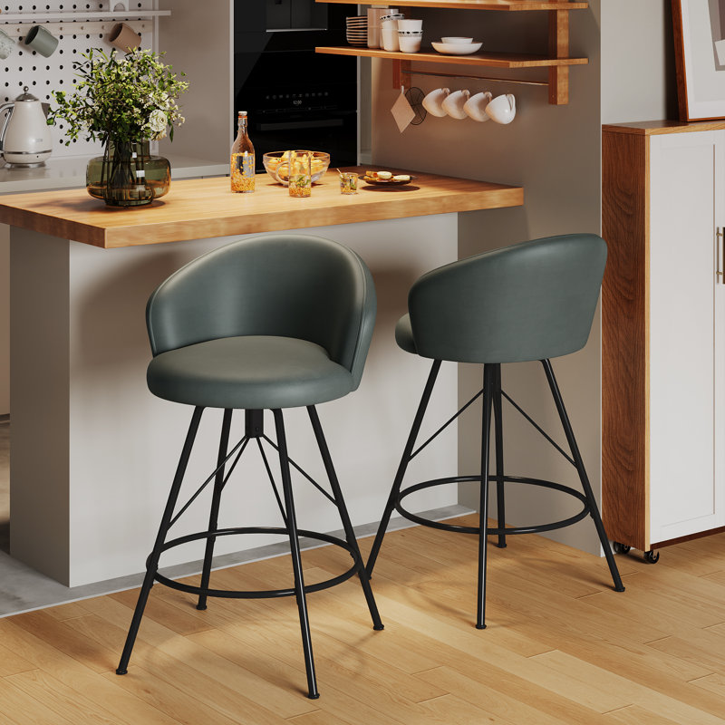 Upholstered Counter Stool With Metal Frame, Gray, Counter Stool (24" Seat Height)