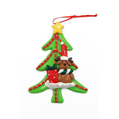 Christmas Ornament - Glossy Gingerbread Tree with Reindeer.  Festive Decoration F07-N2-12-AA453A