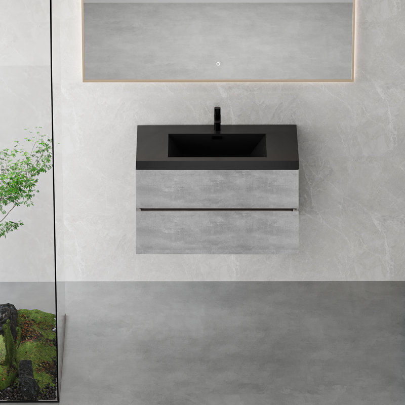 24"-72" Floating Single/ Double Bathroom Vanity Wall-Mounted Vanity with Integrated Quartz Top, 1/2 Basins, 2/4 Soft Close Drawers