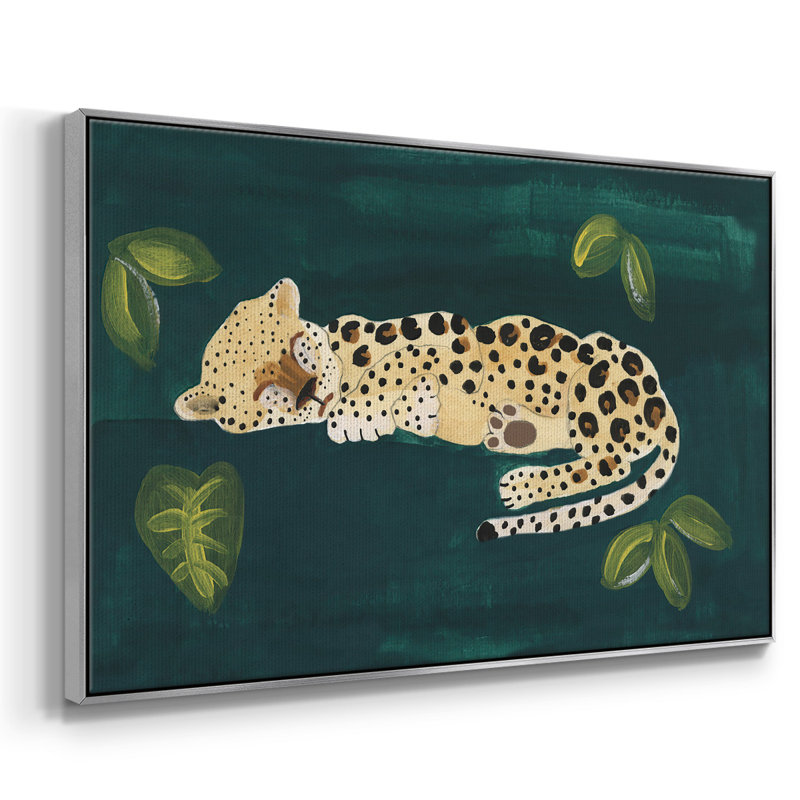 Toile tendue avec châssis Lethargic Leopard II, H 27 po x l 41 po x P 2 po, Encadrement argenté