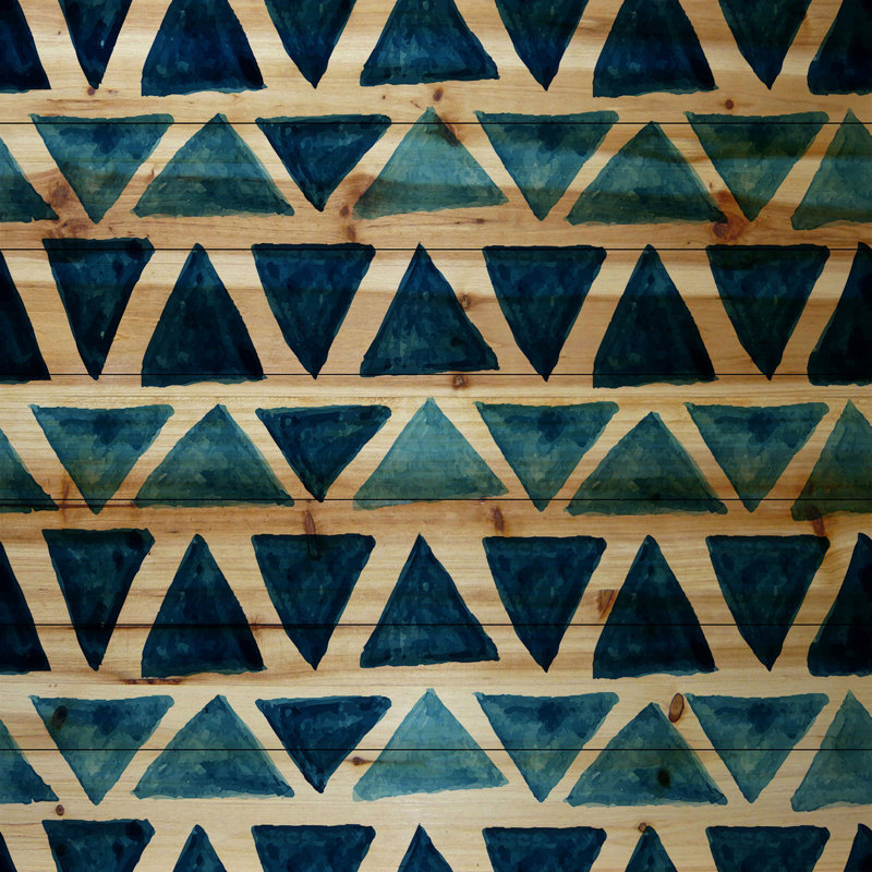 'Shades of Blue Triangle Bows' Print on Natural Pine Wood, 32" H x 32" W x 1.5" D