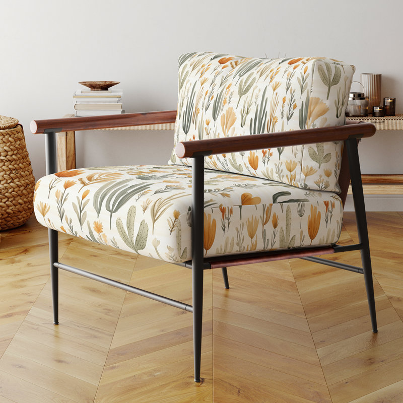 Chaise d'appoint abstraite - fauteuil noir Boho Desert minimal, Bras ronds bruns