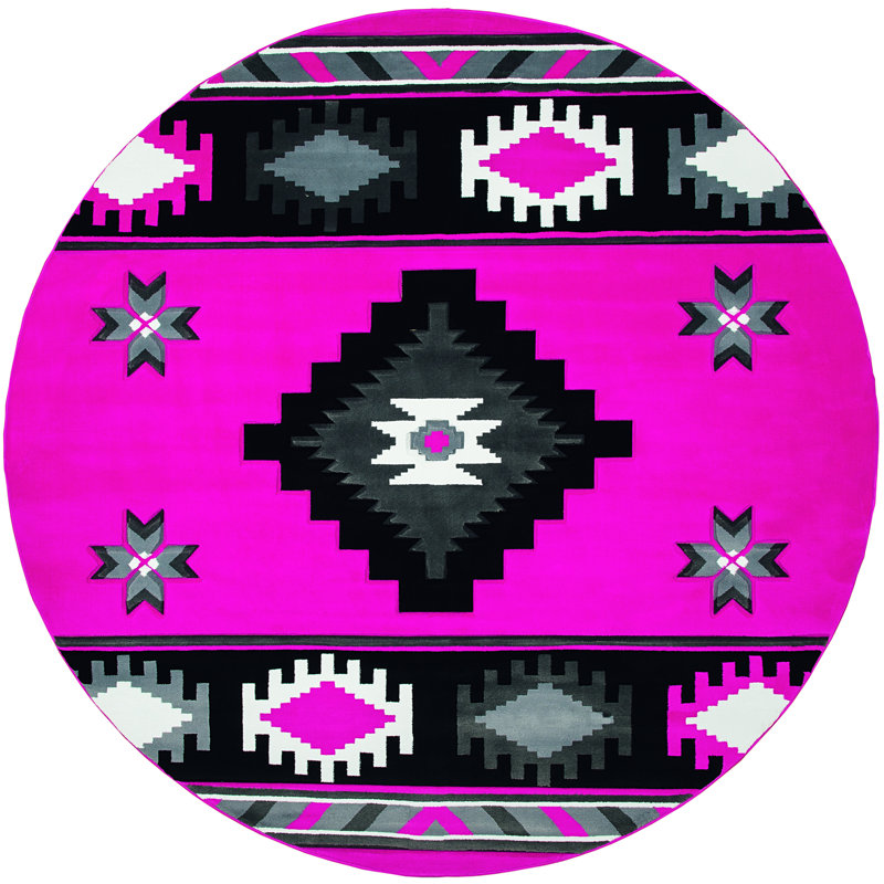 Tapis rose à motif géométrique Sheridan, Rond 7 pi 10 po