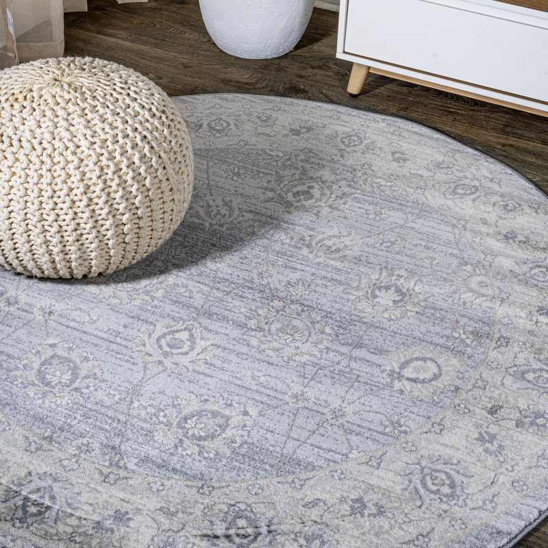 Tapis persan moderne moderne gris clair traditionnel marocain, Rond 5 pi
