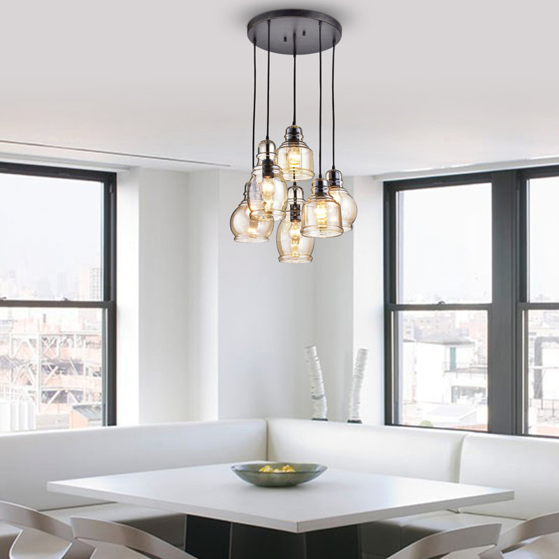 Nickelson 6 - Light Cognac Glass Antique Black and Round Base Pendant