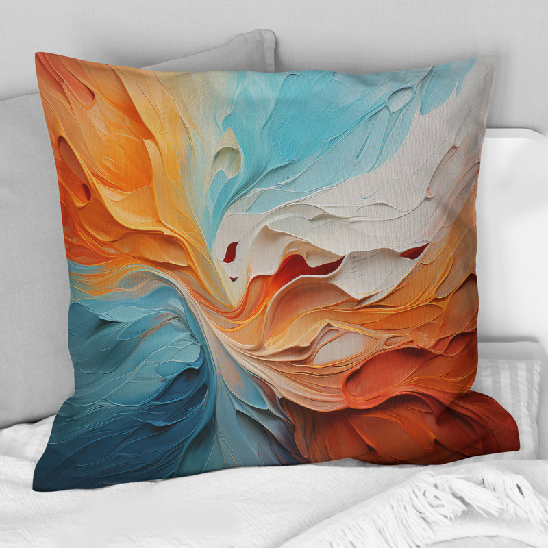 Coussin à imprimé abstrait bleu sarcelle avec motif abstrait «I» Dams, H 16 po x l 16 po