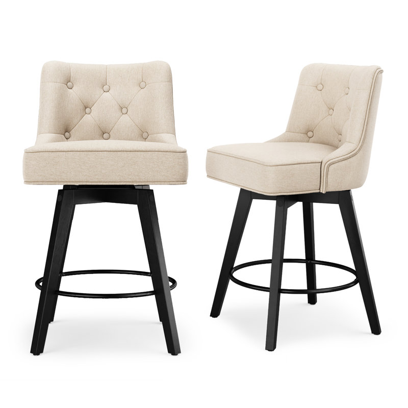 Bianny Swivel Upholstered Counter Stool, Linen/Linen Blend 
