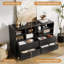 Commode 4 tiroirs avec 6 casiers ouverts réglables, commode moderne en bois noir, commode peu encombrante, armoire de rangement multifonctionnelle pour vestibule de salon
