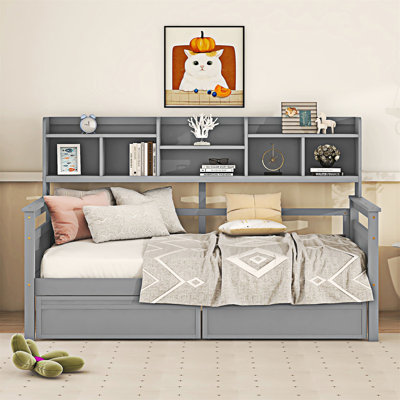 Daybed with Bedside Shelves and Two Drawers