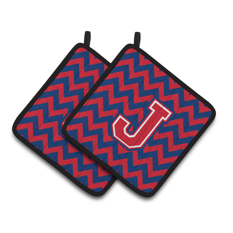 Poignée à chevrons, J, Bleu de Yale / cramoisi