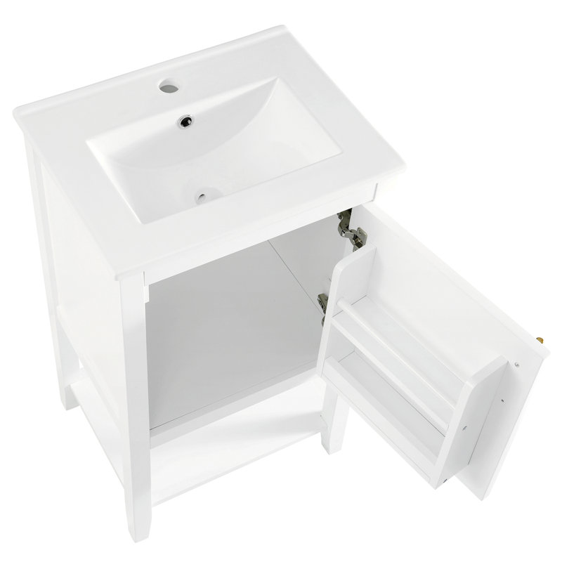 Meuble-lavabo de 20 po avec lavabo, armoire de salle de bain avec porte à fermeture douce, support de rangement et tablette ouverte