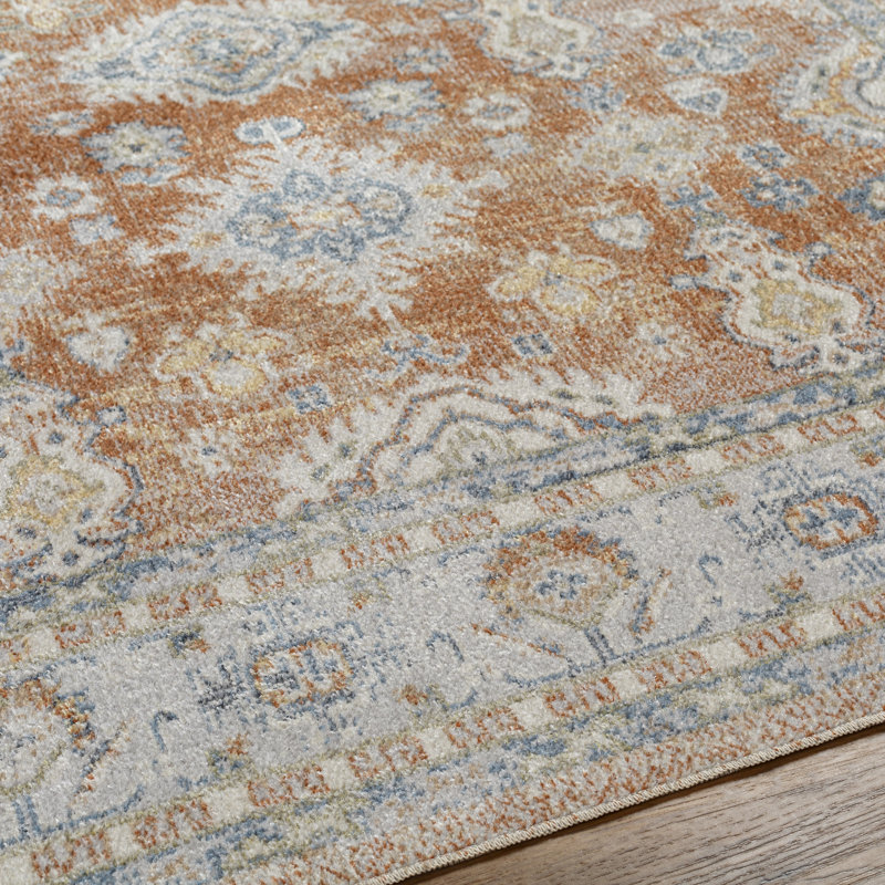 Beloit Kinnison Oriental Machine Woven Area Rug in Orange/Light Blue, Rectangle 7'10" x 10'2"