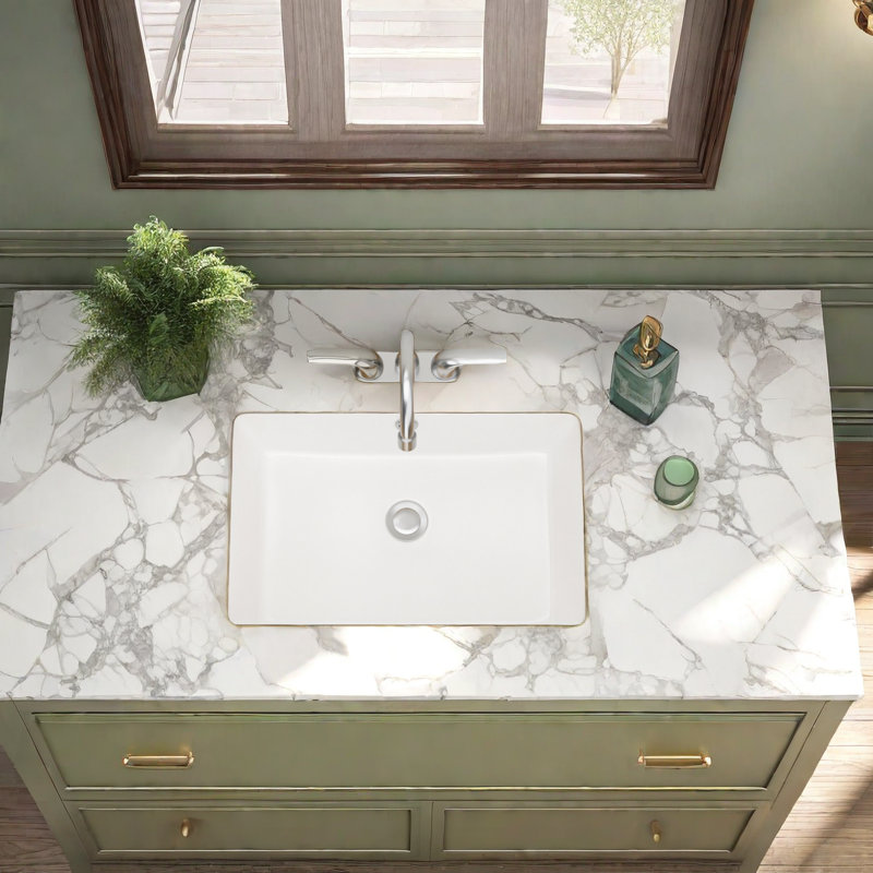 18'' Beige and White Ceramic Rectangular Undermount Bathroom Sink